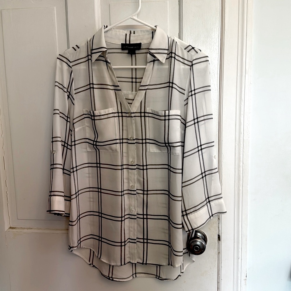 White and Black Button Down Shirt / Blouse